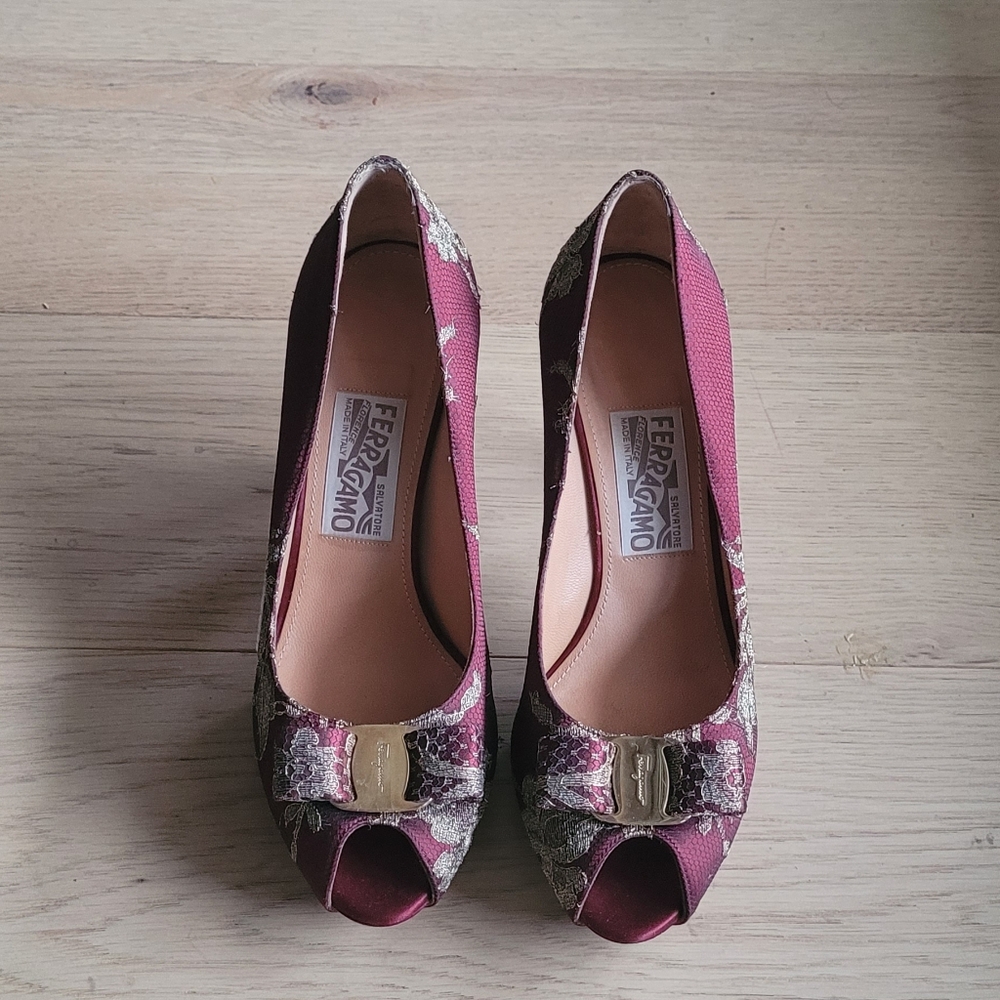 Salvatore Ferragamo Peep-toe Satin Pumps